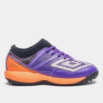 Chuteira Society Umbro Ultimate Jr  El Recuerdo nos Une - Preto/Roxo/Amarelo/Laranja