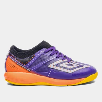 Chuteira Futsal Umbro Ultimate Jr El Recuendo nos Une - Preto/Roxo/Laranja/Amarelo